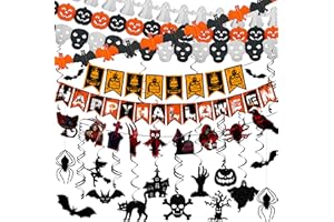 CHAOHUA Halloween Decor Indoor - Hanging Swirl Ceiling & Wall Party Decor with Bats, Spiders, Pumpkins, Skulls, Ghosts Banner Halloween Decorations Indoor Outdoor Supplies