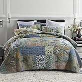 Secgo California King Quilt Size - 100% Cotton Oversized California Comforter Set Green Bedding Sets (120 * 110 Inch) with 2 Pillow Shams, Patchwork Reversible Lightweight Bedspread