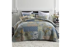 Secgo California King Quilt Size - 100% Cotton Oversized California Comforter Set Green Bedding Sets (120 * 110 Inch) with 2 Pillow Shams, Patchwork Reversible Lightweight Bedspread