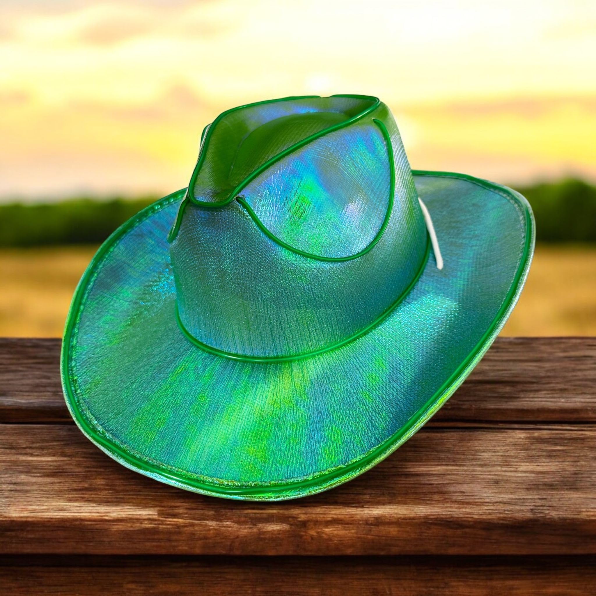 GogoRavers™ Cowboy LED Hat - Colourful Flash Light Up (3 Flash Settings) Fedora Costume Rave Fancy Halloween Dress EDM Festival Trippy New Years Eve Christmas Fun Dance Sequin Style Headwear (Green)