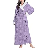 Flygo Plush Fleece Robe for Women Soft Warm Full Length Long Hooded Bathrobe with Hood Luxury Warm Housecoats