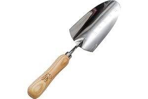 CATE'S GARDEN Cate’s Garden Hand Trowel - Dig, Shovel and Plant - Heavy Duty Stainless Steel Garden Spade Tool, Smooth Vintage-Style Natural Ash Wood Handle and Leather Strap