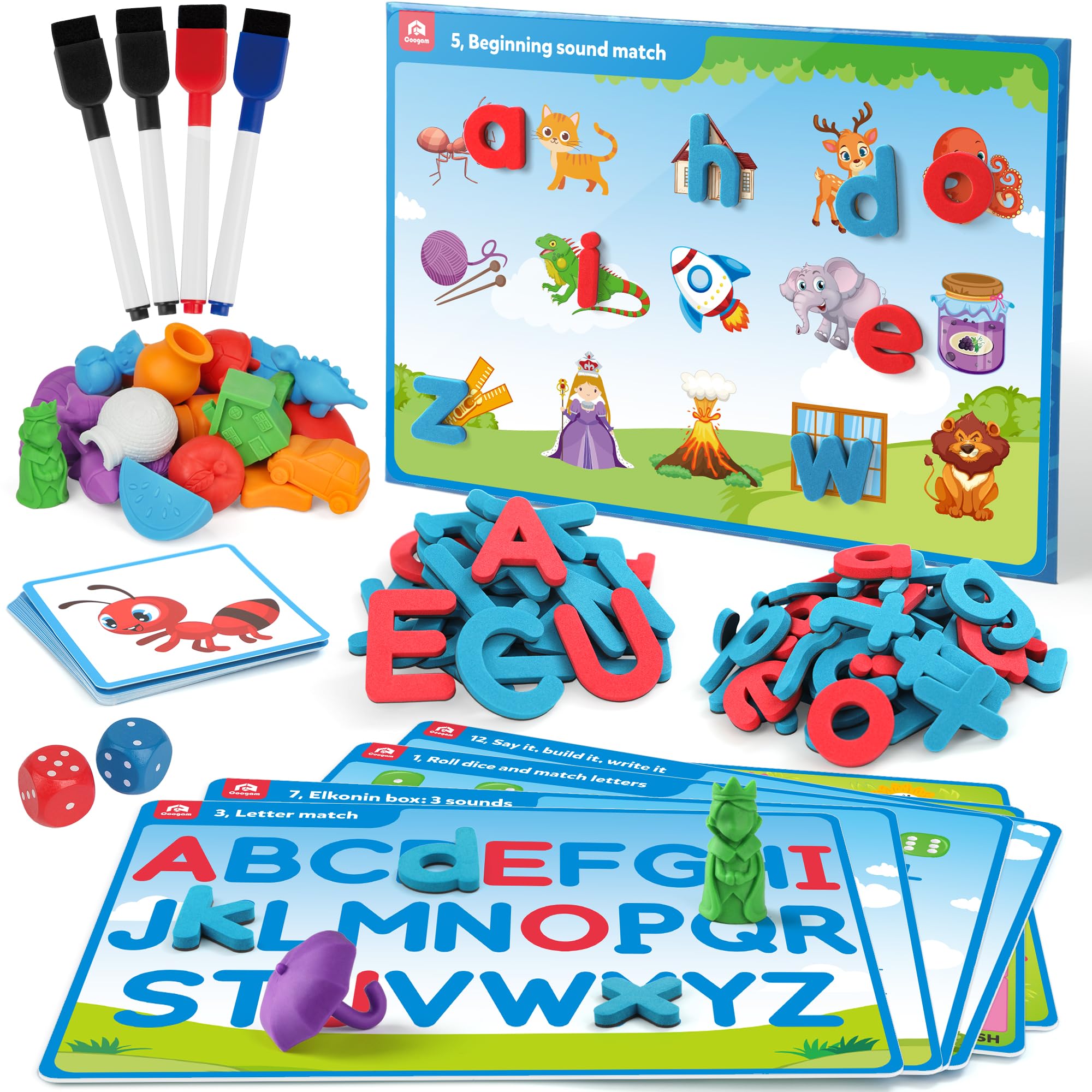 Coogam Preschool Alphabet Learning Game, Magnetic Card Game, Educational Abc Recognition with 6 Activity Cards, Phonic Manipulative Autism Toy for 3 Year Old Kids