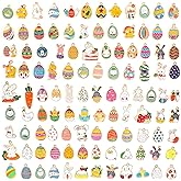 SANNIX 110Pcs Easter Charms, Easter Charms for Jewelry Making, Assorted Egg Chick Bunny Rabbit Bulk Gold Enamel Charm Spring Pendants for Crafts Bracelet Necklace Earrings