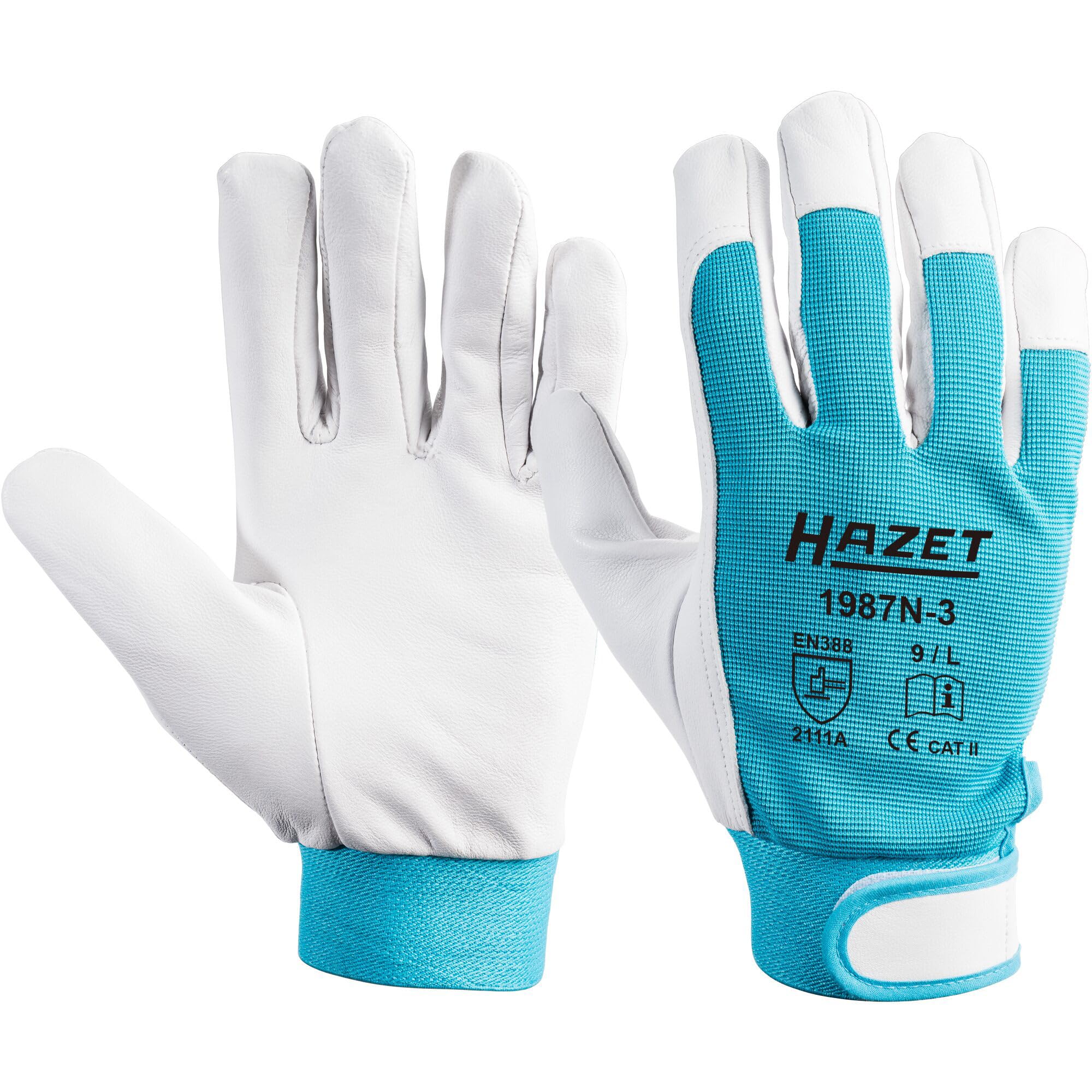 Hazet Genuine Leather Work Gloves (High Quality Goatskin, Large) 1987N-3, Light Blue, L (1 pair)