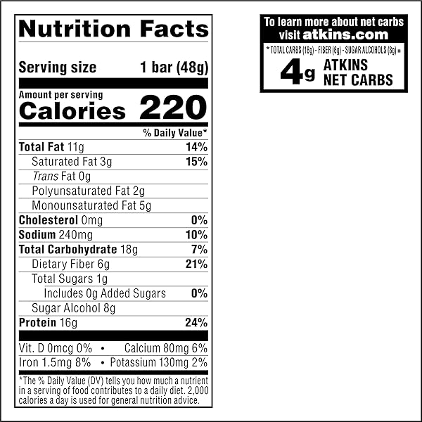 ATKINS PEANUT BUTTER GRANOLA PROTEIN MEAL BAR, HIGH FIBER, 16G PROTEIN, 1G SUGAR, 4G NET CARB, MEAL REPLACEMENT, KETO FRIENDLY, 12 COUNT