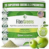 Soluble Fiber Greens Powder with 30 Superfoods, Probiotics & Prebiotic Fiber Supplement for Women & Men - Support Digestion, Regulate Blood Sugar & Promote Daily Energy - Made in USA - 30 Servings