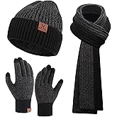 FZ FANTASTIC ZONE Mens Winter Knit Hat Beanie Long Neck Scarf Touchscreen Gloves Set Fleece Skull Caps Gifts for Men Women