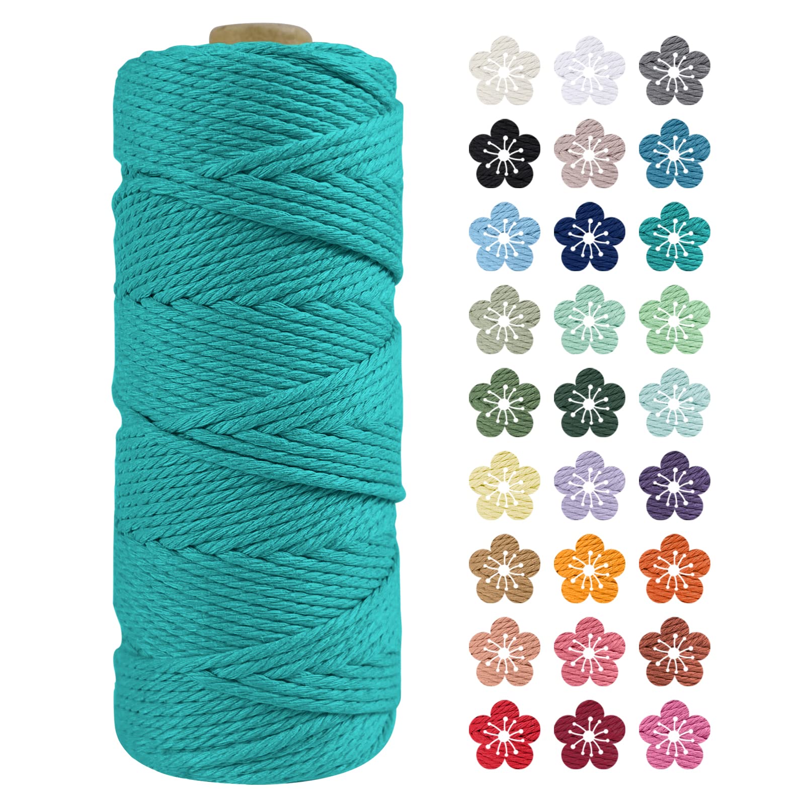 LEREATI Macrame Cord 2mm x 100m, Thick Macrame Rope Natural Cotton Rope Craft String, 3 Strand Twisted Cotton Cord Yarn for DIY Plant Hanger, Wall Hanging, Christmas Decoration (Peacock blue)