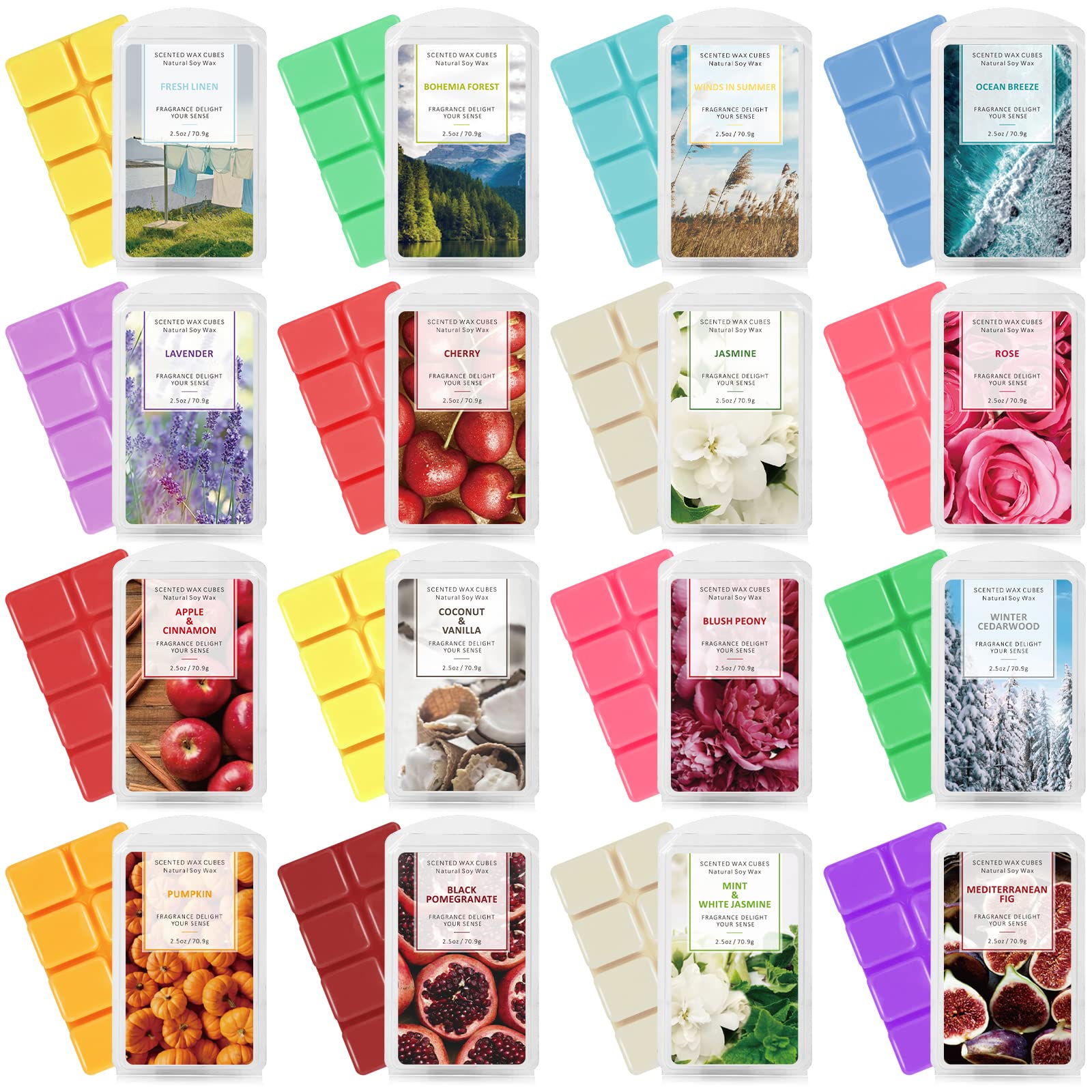 SCENTORINI Wax Melts, Scented Wax Melts for Wax Warmer, 16 Flavors Scented Wax Cubes Gift Set Soy Wax Wax Tarts, 16 x 70.9 grams