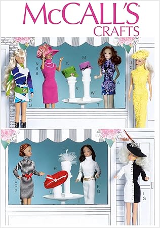 Amazon Mccall バービーやジェニーなど 29cmドール用 6種類のドレスと7種類の帽子 帽子立てとテーブル等の型紙セット 7067 型紙 パターン 通販