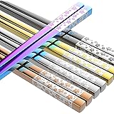 Metal Chopsticks Reusable 5 Pairs Japanese Style Chopstick Multicolor Stainless Steel Chopsticks Dishwasher Safe Square Light