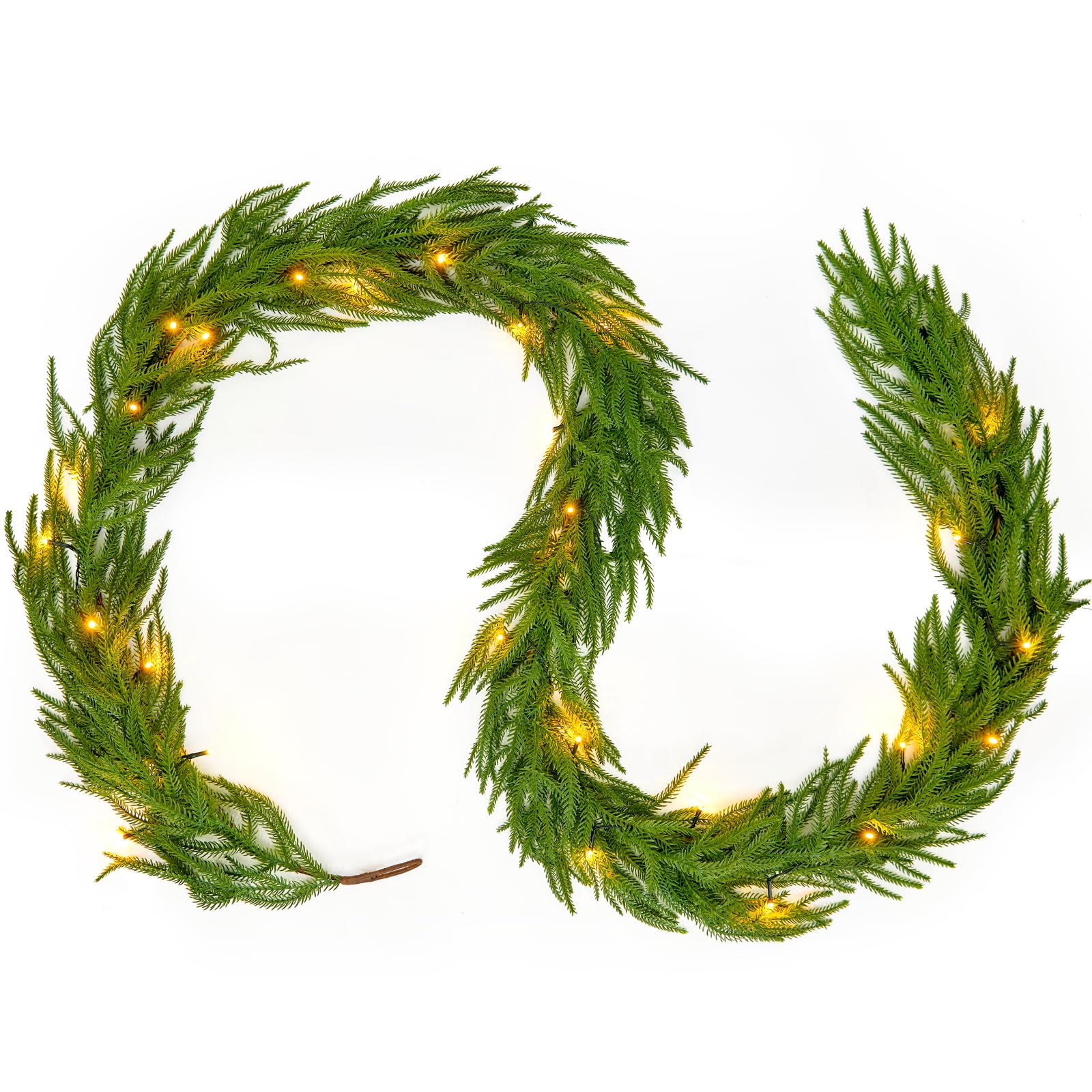 Photo 1 of 9FT Real Touch Norfolk Pine Christmas Garland with Light Winter Artificial Faux Greenery Garland Table Mantle Stairs Fireplace Wall Decor Outdoor Indoor Porch Home Decorations (Battery Not Included)