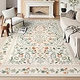 Lahome Floral Washable Area Rugs 8x10, Non-Slip Living Room Carpet Soft Tumble Washable Rugs for Bedroom Nursery, Vintage Botanical Print Carpet for Classroom Kids Room Dining Room, Beige