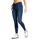 Rammus Pull on Jeggings for Women High Waisted Crossover Stretchy Skinny Jeans Tummy Control Denim Leggings