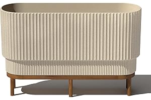 Veradek Demi Series Raised Long Planter for Indoor/Outdoor Use | Made from Plastic & Stone w/Wooden Stand | Modern Patio Déco