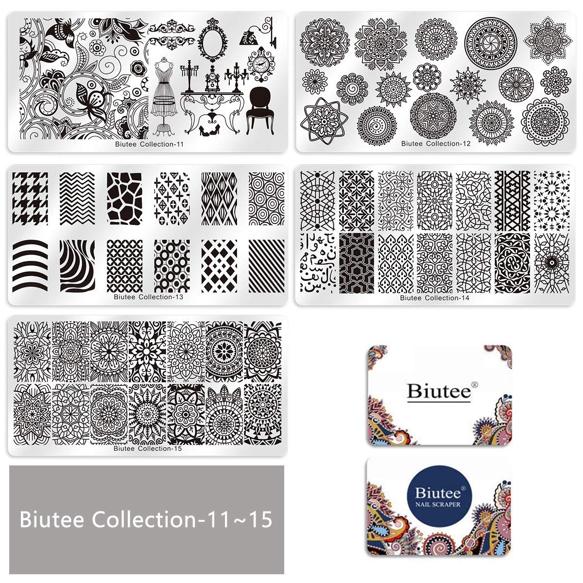 Biutee 19pcs Nail Stamp Plates set 15 plate 1Stamper 2Scraper 1storage bag Nails Art Stamping Plate Scraper Stamper Set Leaves Flowers Animal Nail plate Template Image Plate : Beauty