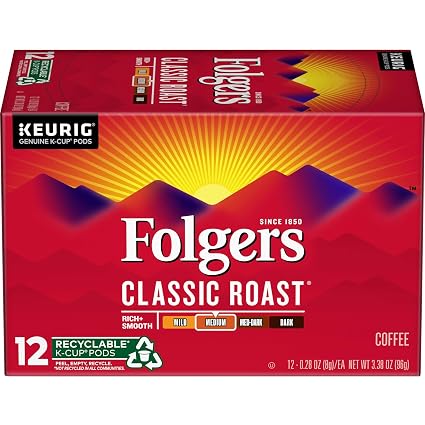Folgers gourmet selections keurig brewed medium roast coffee k-cups Classic roast - 12ct (025500202129)