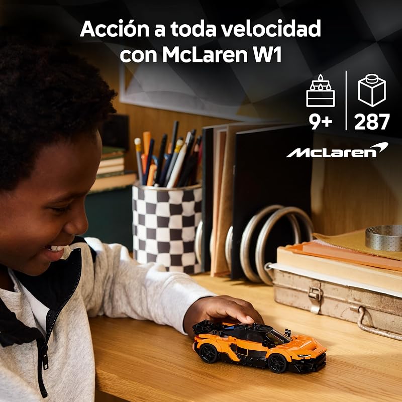 Speed Champions McLaren W1 – El Auténtico Superdeportivo - Maqueta de Coche de Juguete con Minifigura de Piloto Coleccionable - Regalo para Niños de 9+ Años y Fans del Motor - 77257