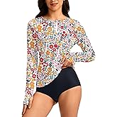 SANTINY Women's Rash Guard UPF50+ SPF Long Sleeve Swimsuits Top UV Sun Protection Swim Shirts for Woman with Zip