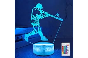 Lampeez Baseball Player Gifts, 3D Night Light for Kids Illusion Lamp with Remote Control 16 Colors Changing Best Gift Idea fo