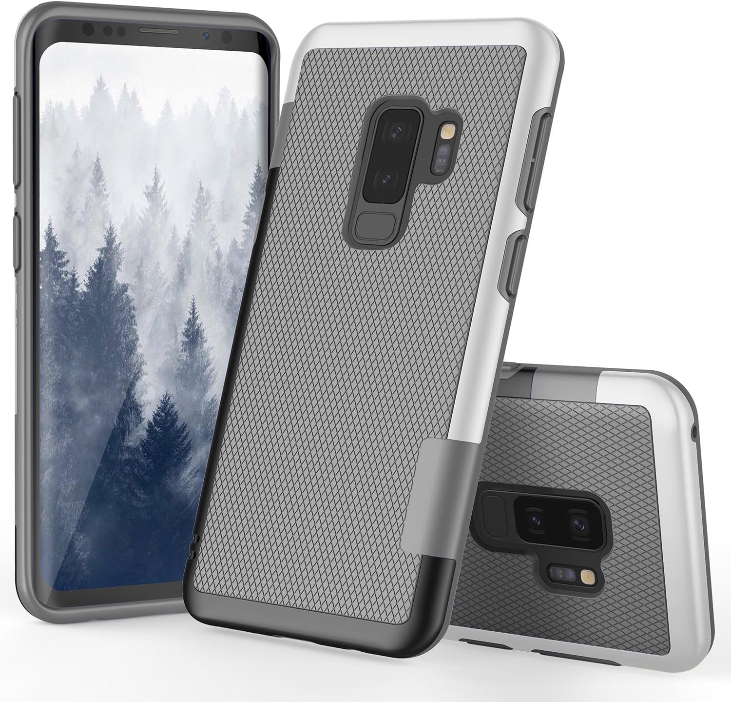 TILL for Galaxy S9 Plus Case, TILL(TM) Ultra Slim 3 Color Hybrid Impact Anti-Slip Shockproof Soft TPU Hard PC Bumper Extra Front Raised Lip Case Cover for Samsung Galaxy S9 Plus G965U [Light Gray]