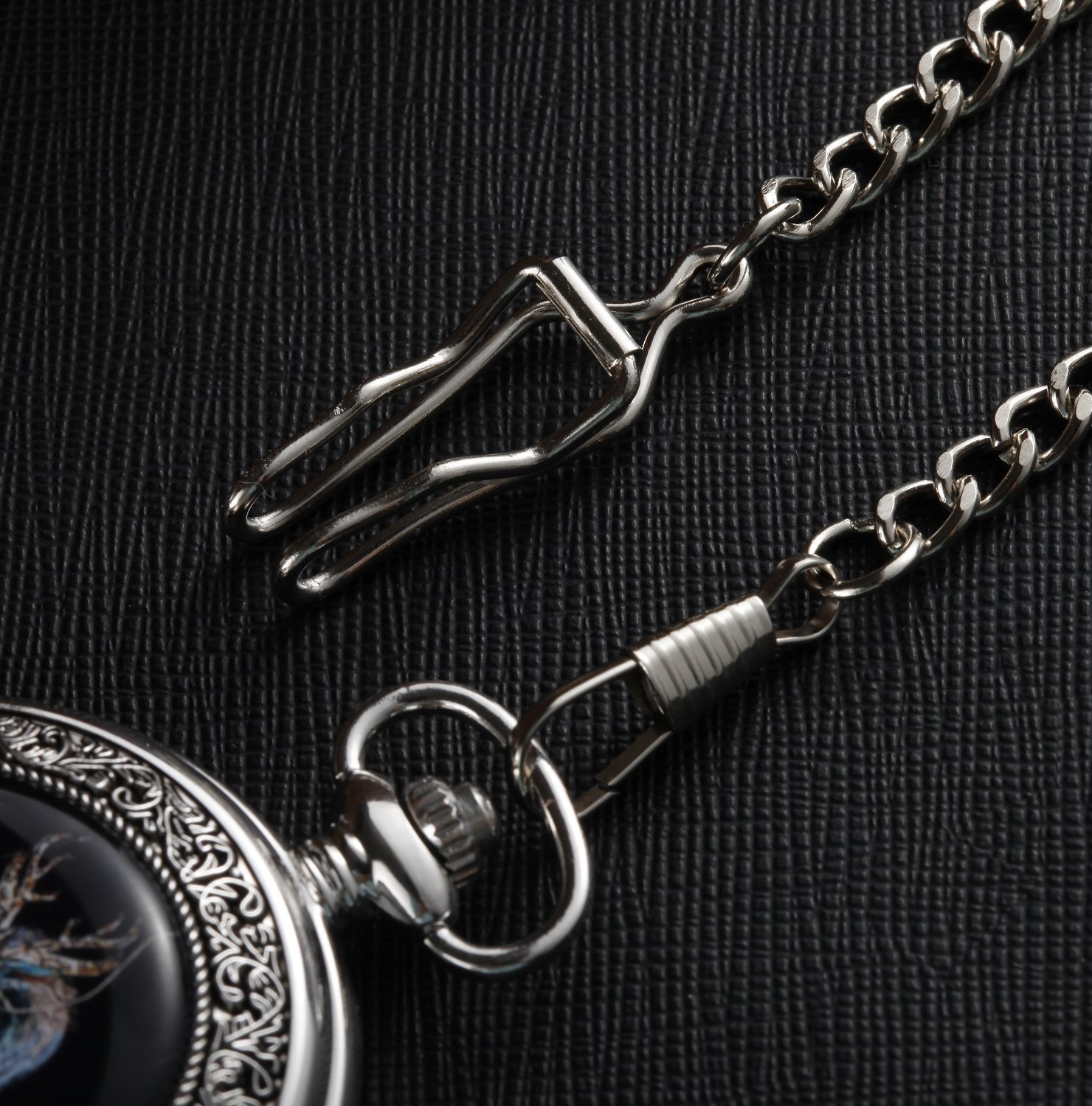 Carrie Hughes Mens Lucky Dragon Mechanical Pocket Watch with Chain Skeleton Roman Numberals and Box CHPW3