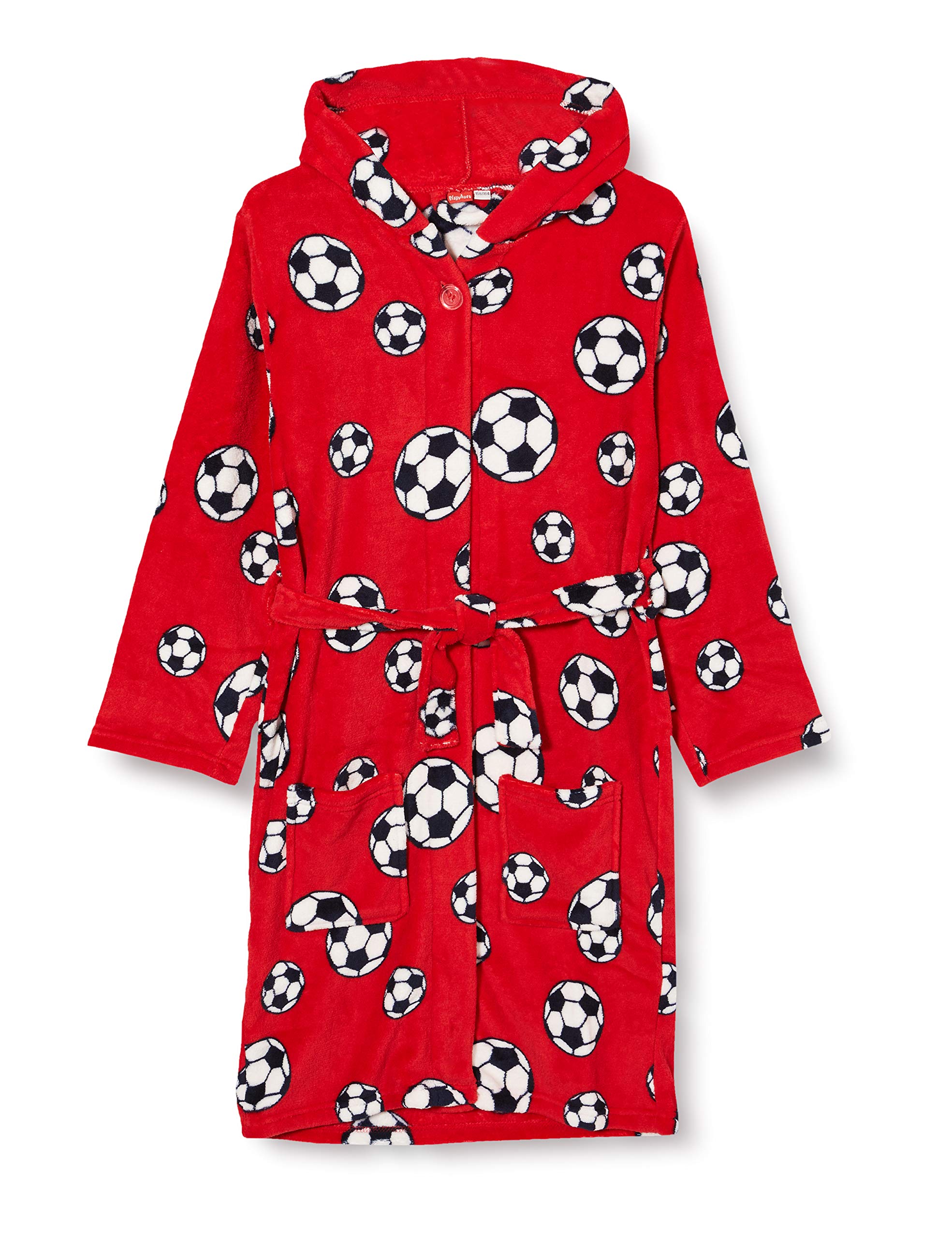 Playshoes Boy's Fleece Bathrobe Football, Bathrobe, Red, 134-140