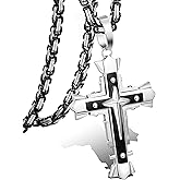 LOLIAS 5MM Stainless Steel Cross Pendant Necklace Men Byzantine Chain Necklace 22-30 Inches