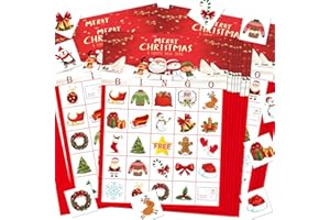 MISS FANTASY Christmas Bingo Game for Kids - 24 Players Bingo Cards Christmas Games Crafts Christmas Bingo Game for Large Group, Christmas Games for Family Classroom Activities Party Favors Supplies