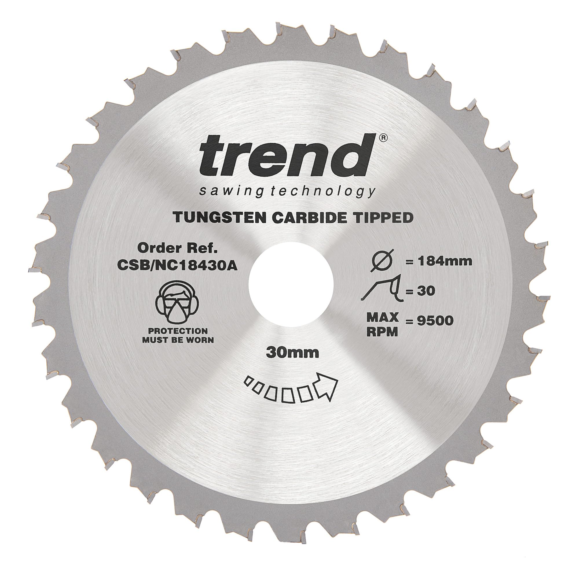 Trend Construction Circular Saw Blade, 184mm Diameter, 30mm Bore, 30 Teeth, 2mm Kerf, +15° Hook, TCT, Medium Finish, CSB/NC18430A