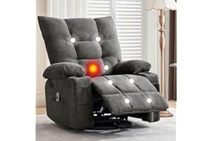 TackView 360° Swivel Massage Recliner Chair, Manual Rocking PU Leather Lounger with Plush Padding for Living Room/Bedroom