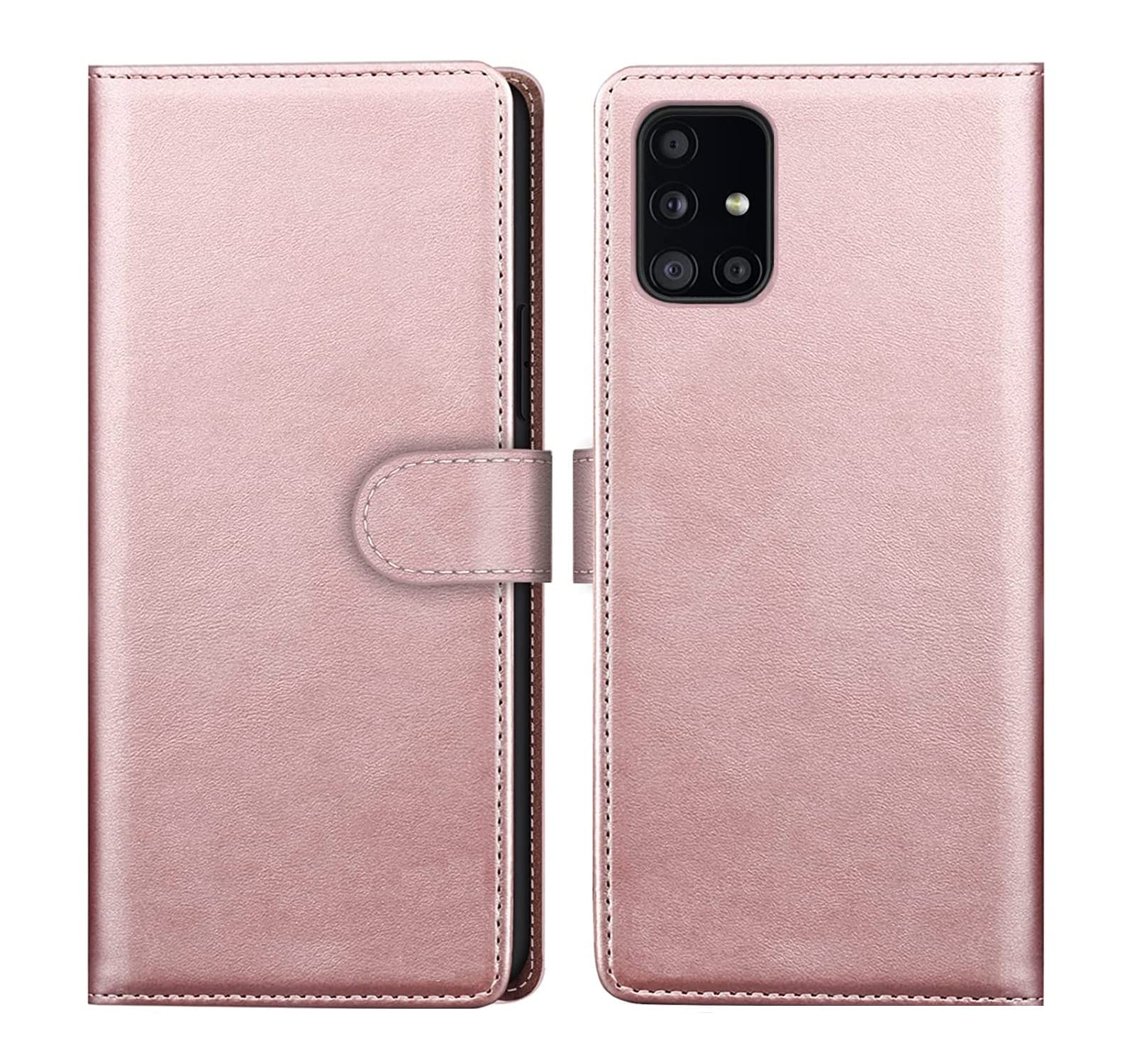 NWNK13 For Samsung A71 Phone Case Premium Leather Flip Case Book Wallet Case Card Holder Media Stand Shock Proof Protective Phone Cover Compatible for Samsung Galaxy A71 (Rosegold)