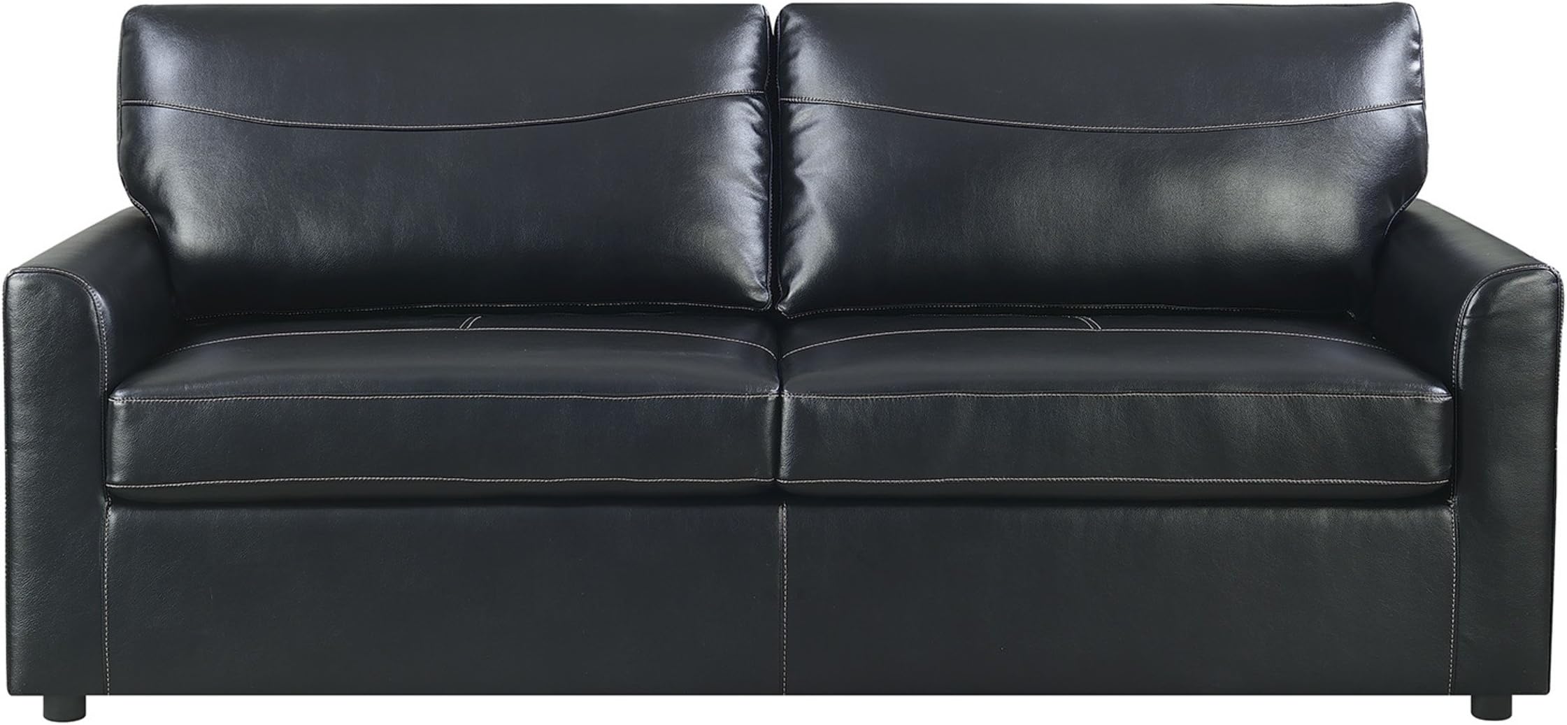 Emerald Home Slumber Black Sleeper Sofa with Faux Leather Upholstery And Gel Foam Mattress