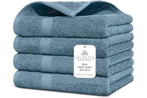 Villa Celestia 100% Cotton Hand Towel Set of 4, (16 x 28 inches) Sustainable, Soft, Highly Absorbent, Quick Drying, Combed Cotton Hand Towels Pack of 4 Ideal for Hotels, Spa, Bathroom, Dorm, Blue