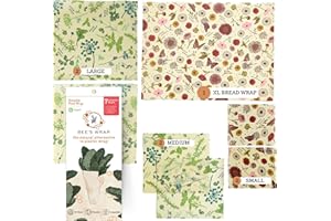 Bee's Wrap Beeswax Wraps for Food - Made in USA Reusable & Organic Food Wraps & Bowl Covers - Eco-Friendly Alternative to Aluminum Foil & Plastic Wrap, Assorted 7 Pack Vegan (2S, 2M, 2L, & 1 Bread)