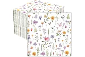 Wildflower Napkins 6.5x6.5 Inches Floral Paper Napkins Disposable Colorful Flower Butterfly Cocktail Napkin for Easter Spring