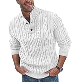 Beotyshow Mens Stand Collar Pullover Sweaters Cable Knitted Solid Twisted Thermal Sweaters with Buttons for Men