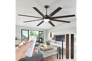 Fanbulous 65 Inch Ceiling Fans with Lights and Remote, Black Indoor/Outdoor Ceiling Fan with Quiet Reversible DC Motor, 6 Speeds, 3CCT, 8 Blades Large Ceiling Fan for Living Room Bedroom Patio
