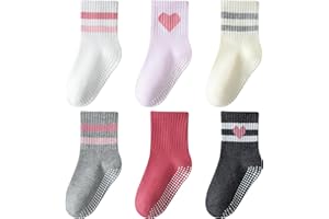 Wamvp Toddler Grip Socks with Non-Slip, Unisex Baby Retro Stripe Seamless Crew Ankle Cotton Socks for Girls Boys 6 Pairs