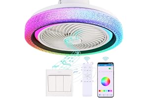 Zvaiuk 20" Bladeless Low Profile Ceiling fans With Lights and Remote, ，Modern Flush Mount Enclosed Ceiling Fan with Smart APP Control Music Speaker, 6 Speed Reversible (Diamond White)