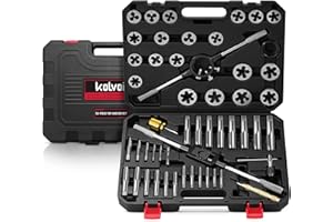 Kolvoii 52-Piece Large Metric Tap and Die Set, M6-M24 Thread Repair Kit with Rethreading Tools & Thread Chasers, Heavy-Duty GCr15 Steel for Internal & External Threads