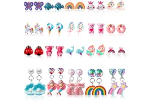 Clip On Earrings for Girls 20/30/40 Pairs Hypoallergenic Clip on Earrings for Kids Cute Animal Earrings for Little Girls Jewelry Set Party Favor Gift