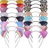 REQO 16 Pieces Cat Ears Headbands Set,Cute Glitter Cat Head Accessories, Flashing Girls Headdress Party Supplies For Night Clubs, Raves, Concert Party,Christmas,Halloween,Adults,Kids
