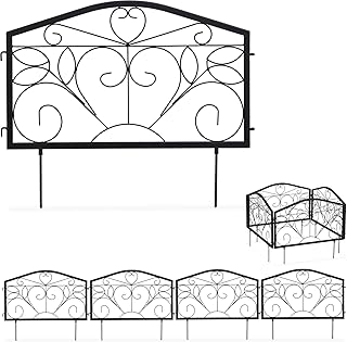 Relaxdays Beetzaun, 4-teilige Beetumrandung für Garten, Steckzaun Eisen, antik, Ornamente, HxB: 33 x 225 cm, schwarz