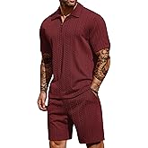 COOFANDY Men's 2 Pieces Outfits Casual Quarter Zip Polo Shirt and Shorts Set Athletic Jogging Summer Tracksuit