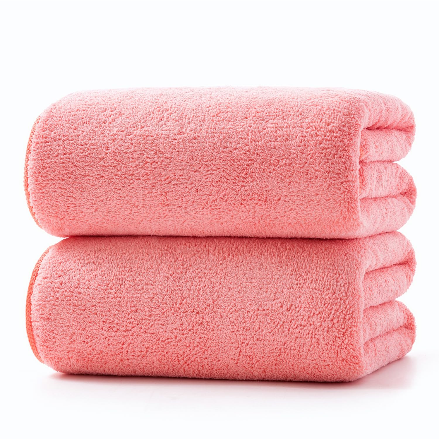 Lumimi Towels 2 Piece Very Soft Microfiber Bath Towel Set Super Absorbent Light Quick Dry and Durable, 55" L x 27" W, 2 Pack Pink Red