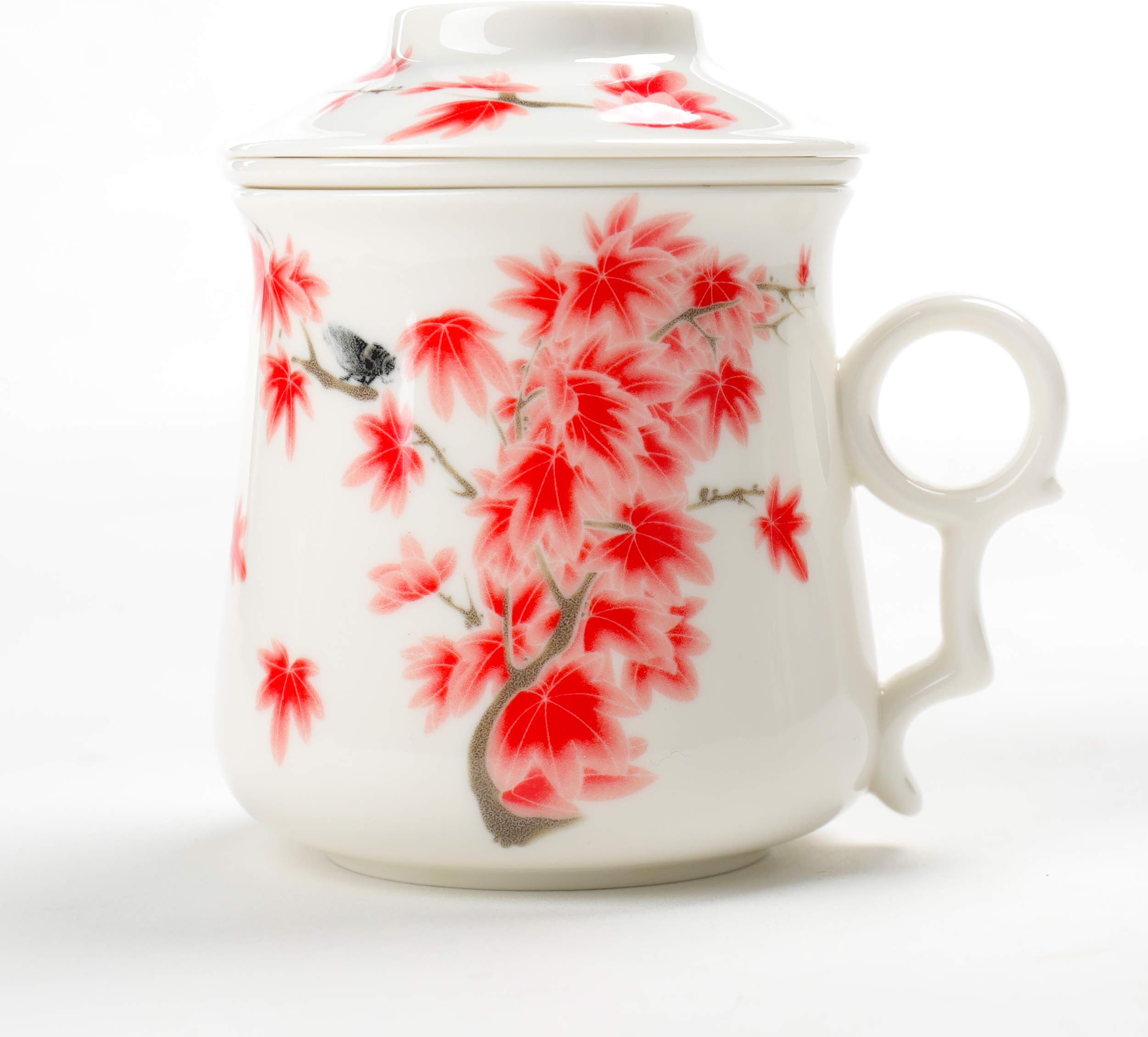 TEANAGOO EM01-4 Ceramic Tea-Mug with Filter/Steeper and Lid, 13.7OZ, Red Leaves, Portable Ornament Infuser,Infused Tea-Cup, Brewing Filter, Steeper Men Mom, TEANAGOO Maker