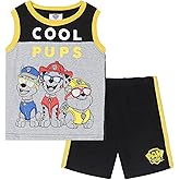 Paw Patrol Nickelodeon Marshall, Rubble and Chase Boys Tank Top and Shorts Set for Toddler and Little Kids – Black/Grey