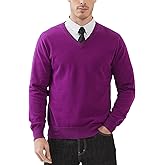 Kallspin Men's V Neck Sweater Pullover Regular Fit Pure Cotton Long Sleeve Lightweight Knit Casual Smart Layering